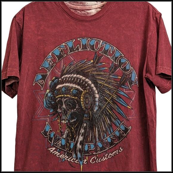 Reversible AFFLICTION Warpath American Customs Warlord Native T-Shirt Red Men S - Picture 5 of 10